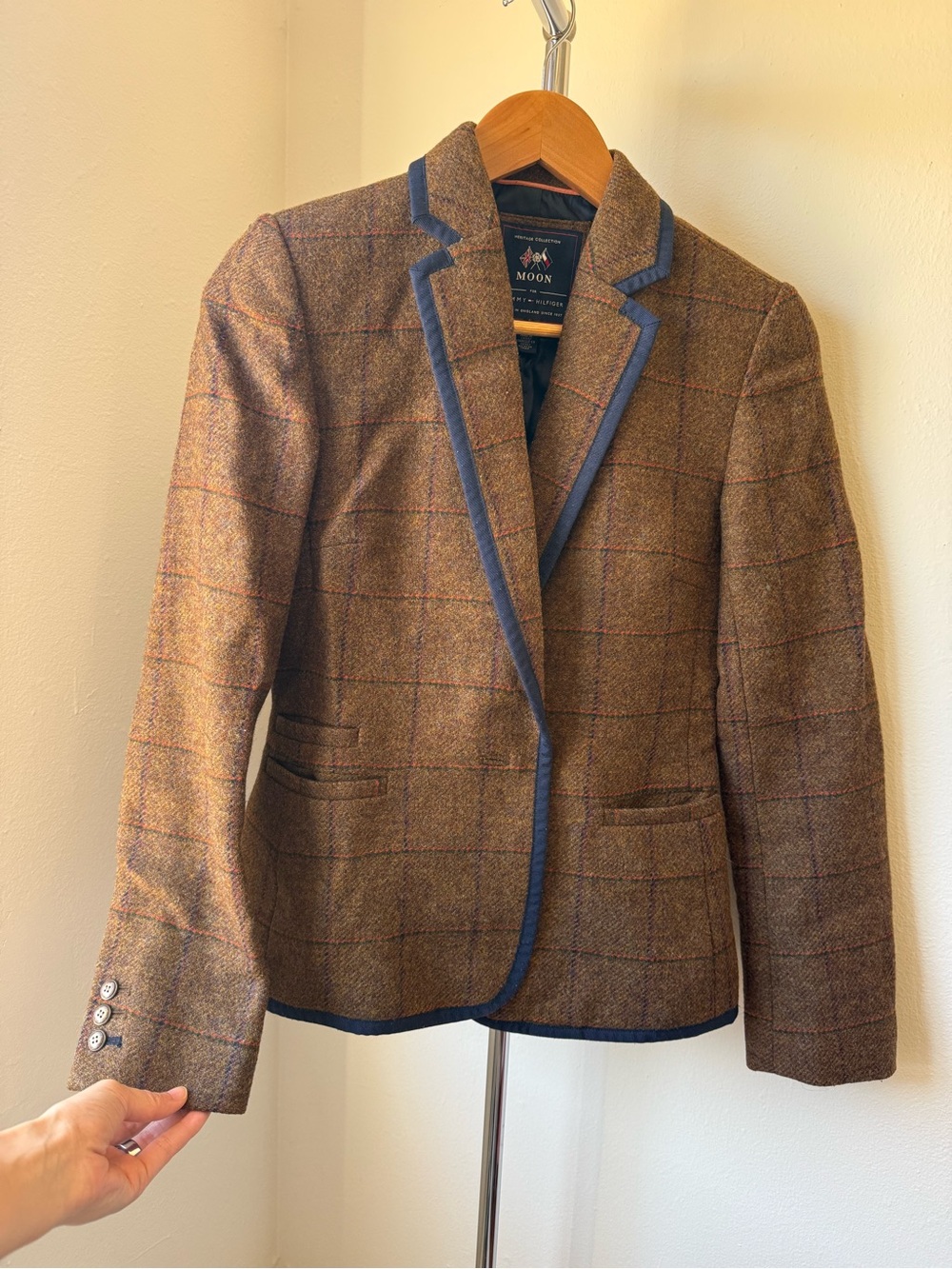 Tommy Hilfiger Brown Tweed Blazer with Navy Trim
